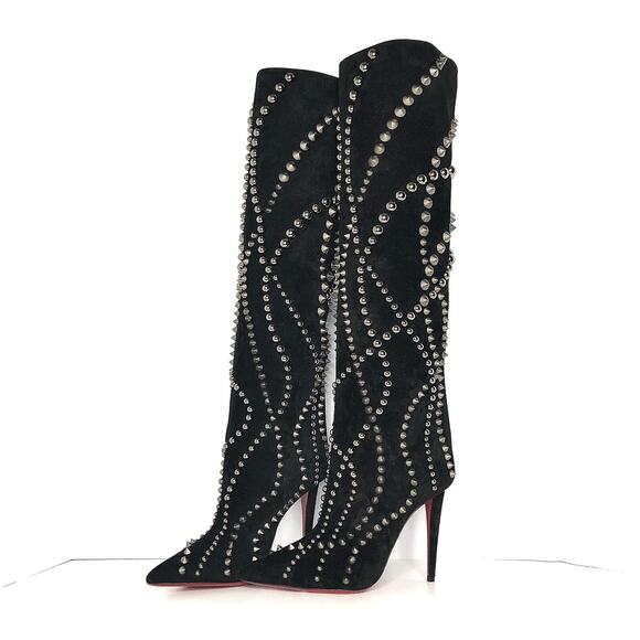 Christian Louboutin Astrilarge Botta Pika 100 Black Suede Thigh High Boots 39 - Picture 2 of 8